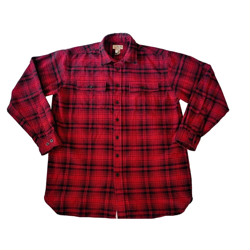 LL Bean Shirt Men's  Chamois Cloth Shirt Red/Black Plaid Size Large Tall VGUC